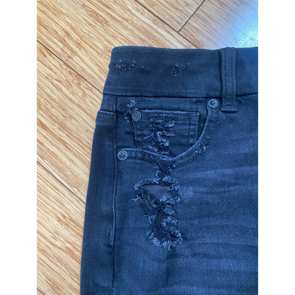 American Eagle Next Level Stretch Black Denim Mini Skirt Women Sz 2 Distressed - Picture 5 of 11